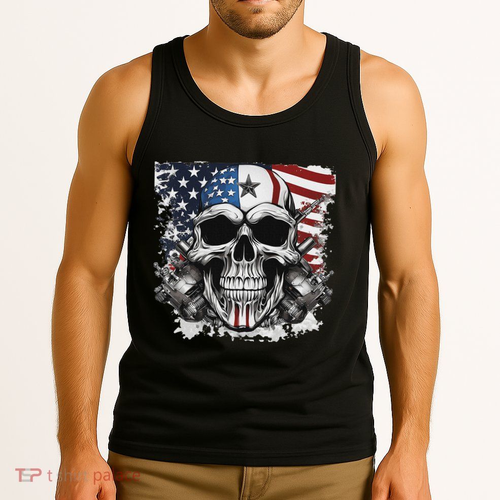 4th Of July For Women Rocker American Flag Skull Tank Top
