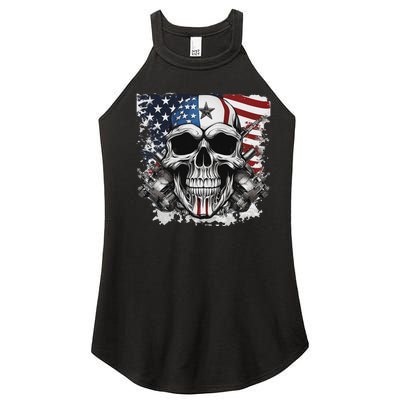 4th Of July For Women Rocker American Flag Skull Women’s Perfect Tri Rocker Tank