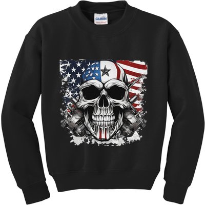 4th Of July For Women Rocker American Flag Skull Kids Sweatshirt