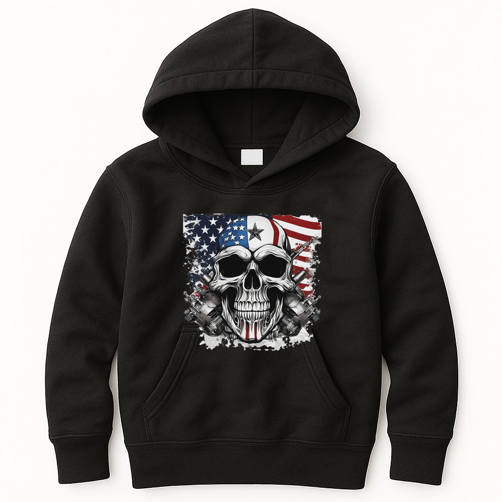 4th Of July For Women Rocker American Flag Skull Kids Hoodie