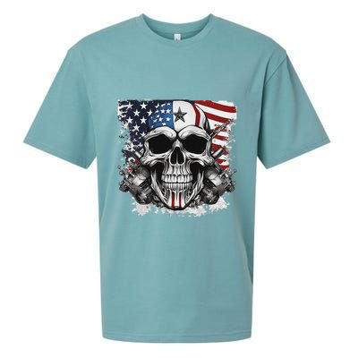 4th Of July For Women Rocker American Flag Skull Sueded Cloud Jersey T-Shirt