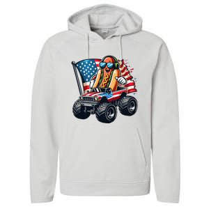 4th Of July Hot Dog Sunglasses Patriotic Monster Truck Boy Performance Fleece Hoodie