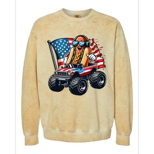 4th Of July Hot Dog Sunglasses Patriotic Monster Truck Boy Colorblast Crewneck Sweatshirt