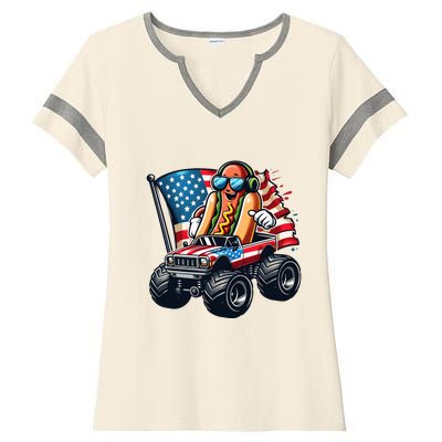 4th Of July Hot Dog Sunglasses Patriotic Monster Truck Boy Ladies Halftime Notch Neck Tee