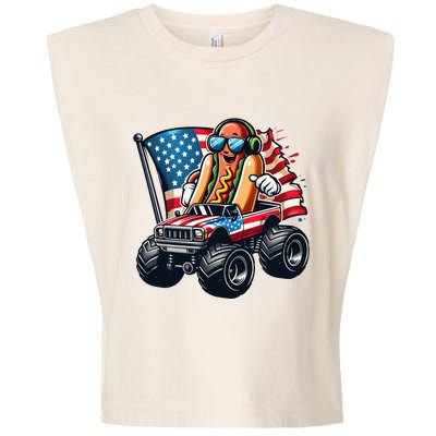 4th Of July Hot Dog Sunglasses Patriotic Monster Truck Boy Garment-Dyed Women's Muscle Tee