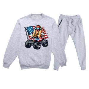 4th Of July Hot Dog Sunglasses Patriotic Monster Truck Boy Premium Crewneck Sweatsuit Set