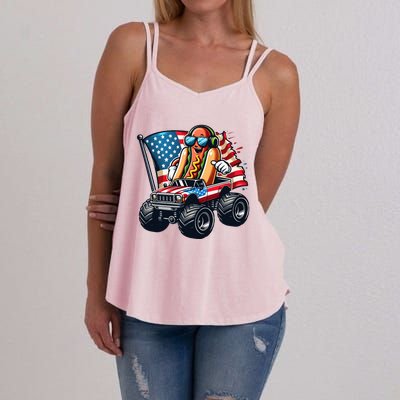 4th Of July Hot Dog Sunglasses Patriotic Monster Truck Boy Women's Strappy Tank