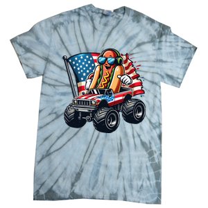 4th Of July Hot Dog Sunglasses Patriotic Monster Truck Boy Tie-Dye T-Shirt