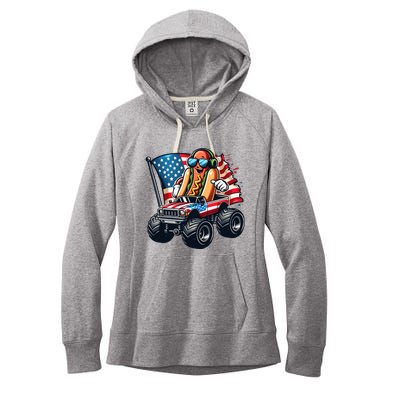 4th Of July Hot Dog Sunglasses Patriotic Monster Truck Boy Women's Fleece Hoodie