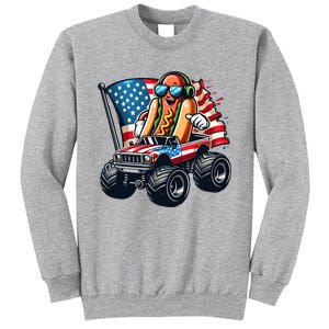 4th Of July Hot Dog Sunglasses Patriotic Monster Truck Boy Tall Sweatshirt