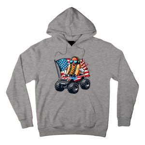 4th Of July Hot Dog Sunglasses Patriotic Monster Truck Boy Tall Hoodie