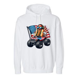 4th Of July Hot Dog Sunglasses Patriotic Monster Truck Boy Garment-Dyed Fleece Hoodie