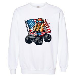 4th Of July Hot Dog Sunglasses Patriotic Monster Truck Boy Garment-Dyed Sweatshirt