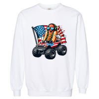 4th Of July Hot Dog Sunglasses Patriotic Monster Truck Boy Garment-Dyed Sweatshirt