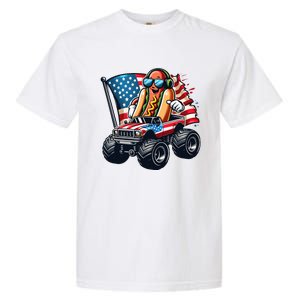 4th Of July Hot Dog Sunglasses Patriotic Monster Truck Boy Garment-Dyed Heavyweight T-Shirt