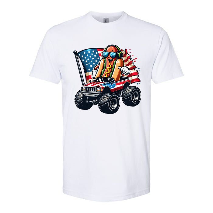 4th Of July Hot Dog Sunglasses Patriotic Monster Truck Boy Softstyle CVC T-Shirt