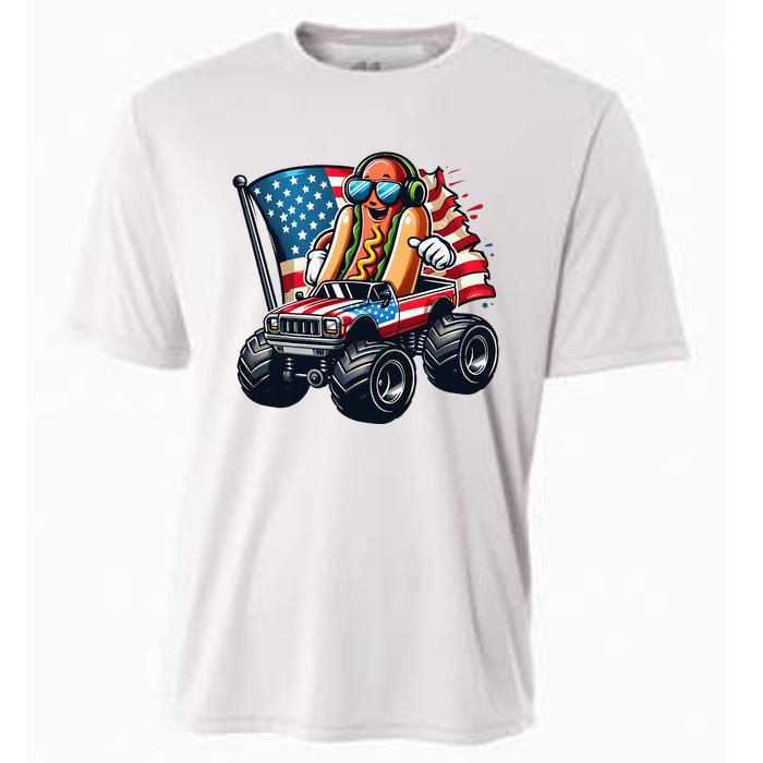 4th Of July Hot Dog Sunglasses Patriotic Monster Truck Boy Cooling Performance Crew T-Shirt