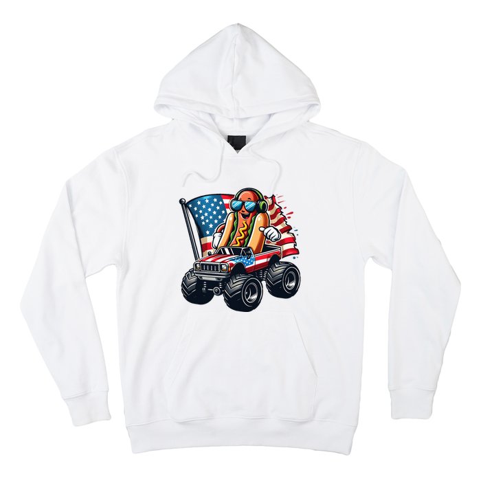 4th Of July Hot Dog Sunglasses Patriotic Monster Truck Boy Hoodie