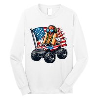 4th Of July Hot Dog Sunglasses Patriotic Monster Truck Boy Long Sleeve Shirt