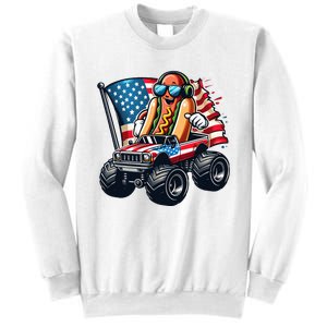 4th Of July Hot Dog Sunglasses Patriotic Monster Truck Boy Sweatshirt