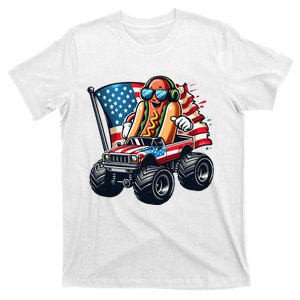 4th Of July Hot Dog Sunglasses Patriotic Monster Truck Boy T-Shirt