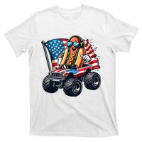 4th Of July Hot Dog Sunglasses Patriotic Monster Truck Boy T-Shirt