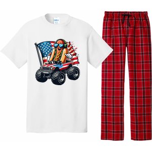 4th Of July Hot Dog Sunglasses Patriotic Monster Truck Boy Pajama Set