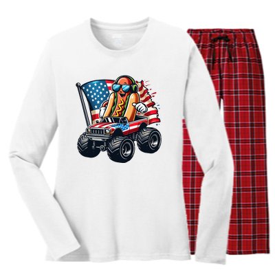 4th Of July Hot Dog Sunglasses Patriotic Monster Truck Boy Women's Long Sleeve Flannel Pajama Set 