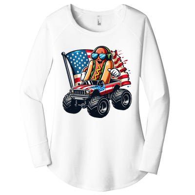 4th Of July Hot Dog Sunglasses Patriotic Monster Truck Boy Women's Perfect Tri Tunic Long Sleeve Shirt