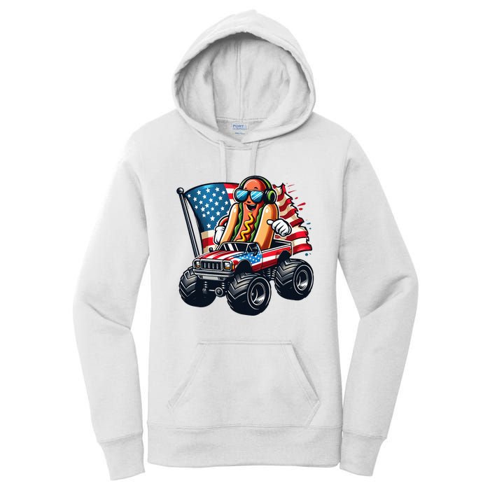 4th Of July Hot Dog Sunglasses Patriotic Monster Truck Boy Women's Pullover Hoodie