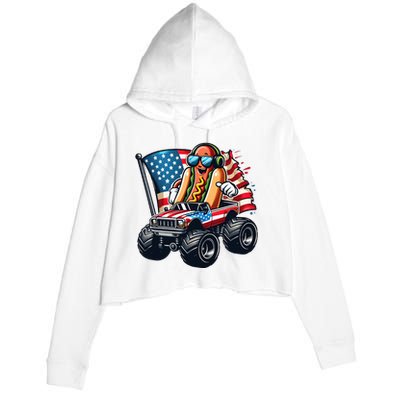 4th Of July Hot Dog Sunglasses Patriotic Monster Truck Boy Crop Fleece Hoodie