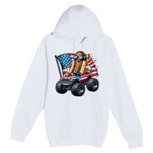 4th Of July Hot Dog Sunglasses Patriotic Monster Truck Boy Premium Pullover Hoodie