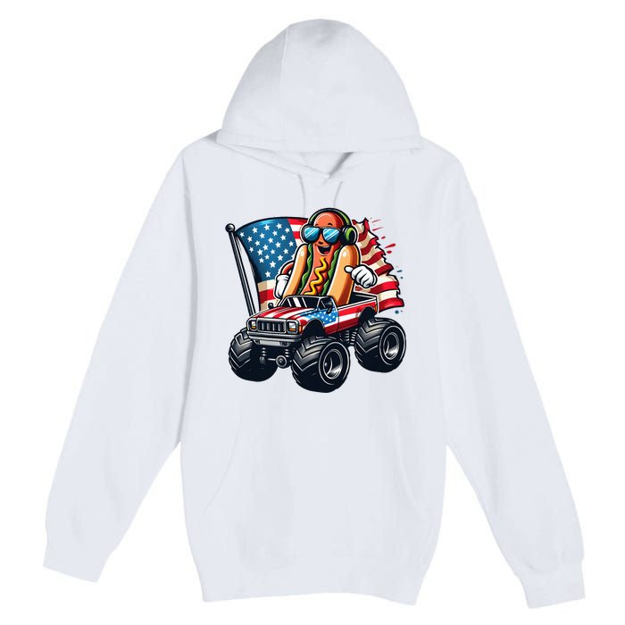 4th Of July Hot Dog Sunglasses Patriotic Monster Truck Boy Premium Pullover Hoodie