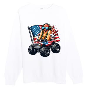 4th Of July Hot Dog Sunglasses Patriotic Monster Truck Boy Premium Crewneck Sweatshirt