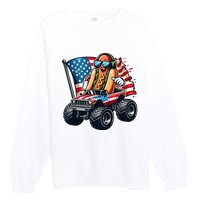 4th Of July Hot Dog Sunglasses Patriotic Monster Truck Boy Premium Crewneck Sweatshirt