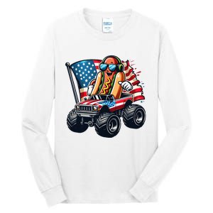 4th Of July Hot Dog Sunglasses Patriotic Monster Truck Boy Tall Long Sleeve T-Shirt