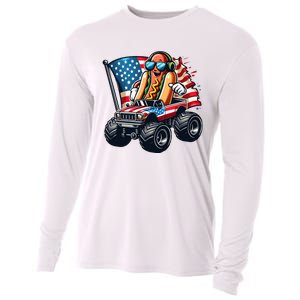 4th Of July Hot Dog Sunglasses Patriotic Monster Truck Boy Cooling Performance Long Sleeve Crew