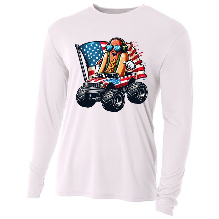 4th Of July Hot Dog Sunglasses Patriotic Monster Truck Boy Cooling Performance Long Sleeve Crew