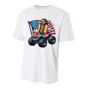 4th Of July Hot Dog Sunglasses Patriotic Monster Truck Boy Performance Sprint T-Shirt