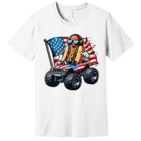 4th Of July Hot Dog Sunglasses Patriotic Monster Truck Boy Premium T-Shirt