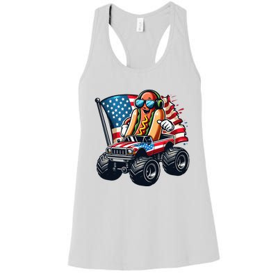 4th Of July Hot Dog Sunglasses Patriotic Monster Truck Boy Women's Racerback Tank