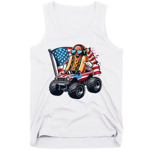 4th Of July Hot Dog Sunglasses Patriotic Monster Truck Boy Tank Top