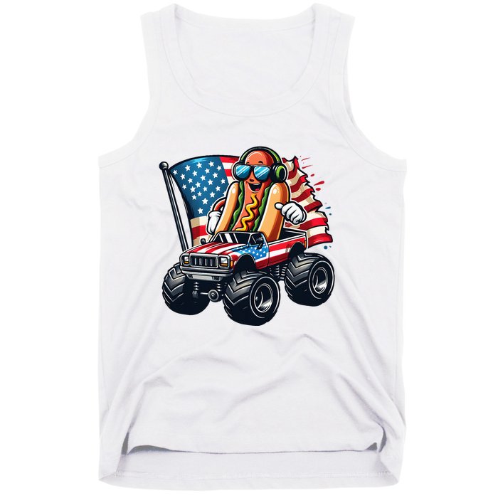 4th Of July Hot Dog Sunglasses Patriotic Monster Truck Boy Tank Top