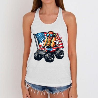 4th Of July Hot Dog Sunglasses Patriotic Monster Truck Boy Women's Knotted Racerback Tank