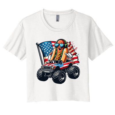 4th Of July Hot Dog Sunglasses Patriotic Monster Truck Boy Women's Crop Top Tee