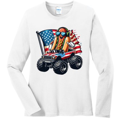 4th Of July Hot Dog Sunglasses Patriotic Monster Truck Boy Ladies Long Sleeve Shirt