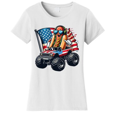 4th Of July Hot Dog Sunglasses Patriotic Monster Truck Boy Women's T-Shirt