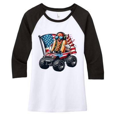 4th Of July Hot Dog Sunglasses Patriotic Monster Truck Boy Women's Tri-Blend 3/4-Sleeve Raglan Shirt