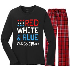 4th Of July Nurse Crew Scrub Tops Patriotic Nurses Matching Women's Long Sleeve Flannel Pajama Set 