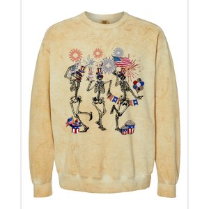 4th Of July Skellies Dancing Skeleton American Flag Great Gift Colorblast Crewneck Sweatshirt